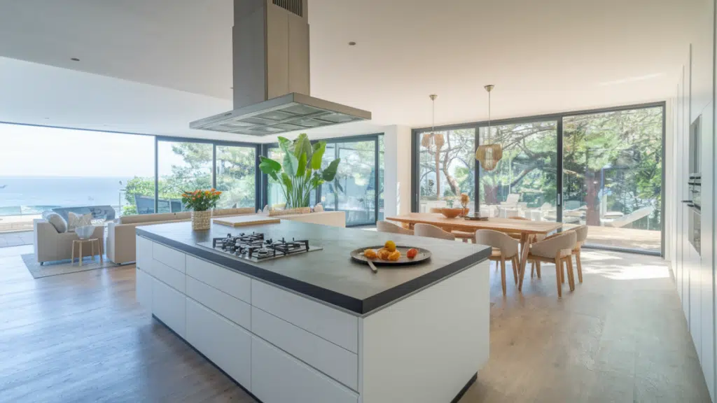 peninsula kitchen with island stove