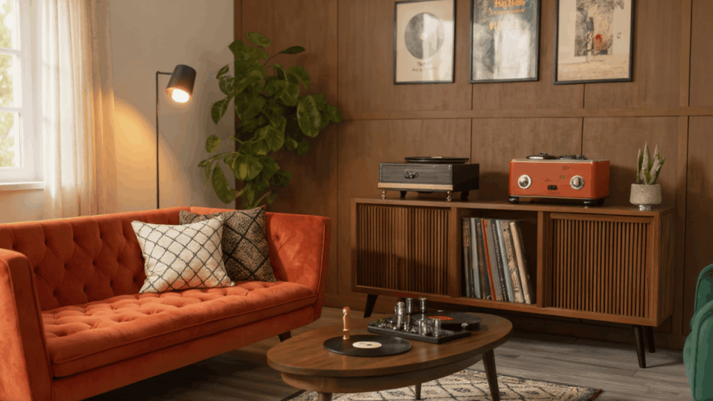 retro 70s inspired living room