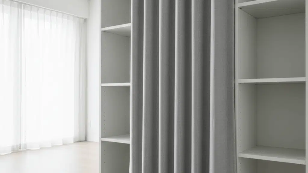 shelf with curtains