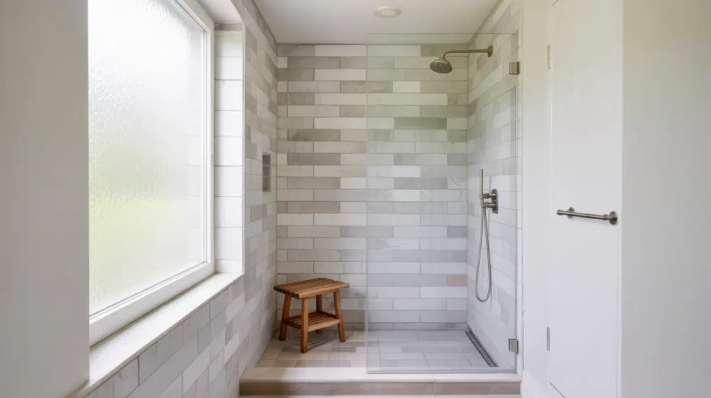 single glass panel walk in shower small bathroom ideas