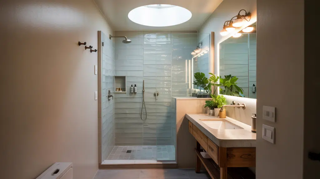 skylight walk in shower small bathroom ideas