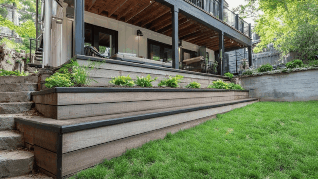 sloped yard stepped horizontal panels