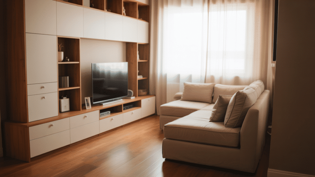 small living room closed storage