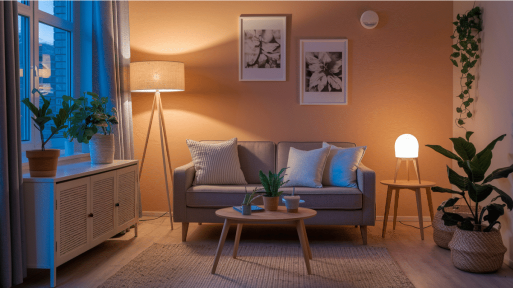 small living room layered lighting