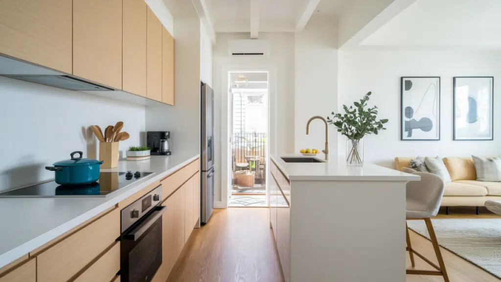 small open concept kitchen island with stove