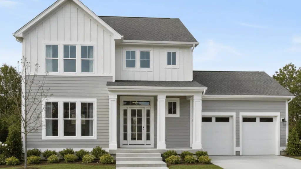 two story house with taller first floor