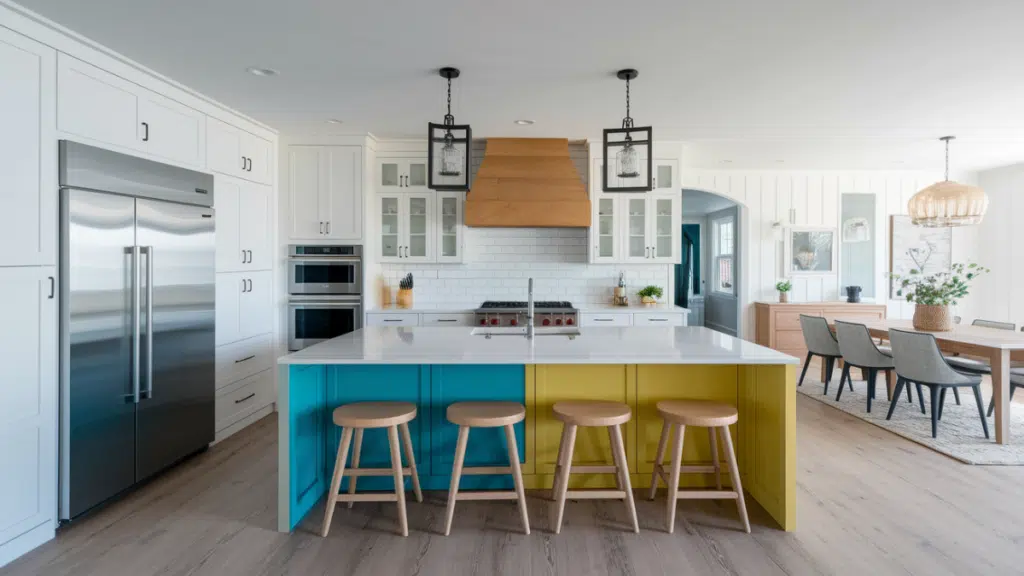 two tone kitchen island with stove