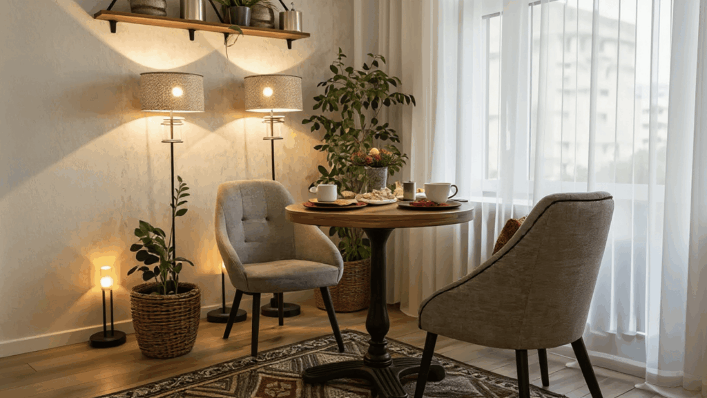 use a small café table and chairs for home