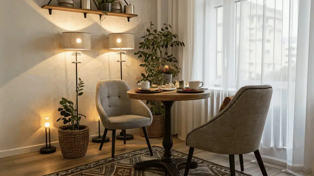 use a small café table and chairs for home