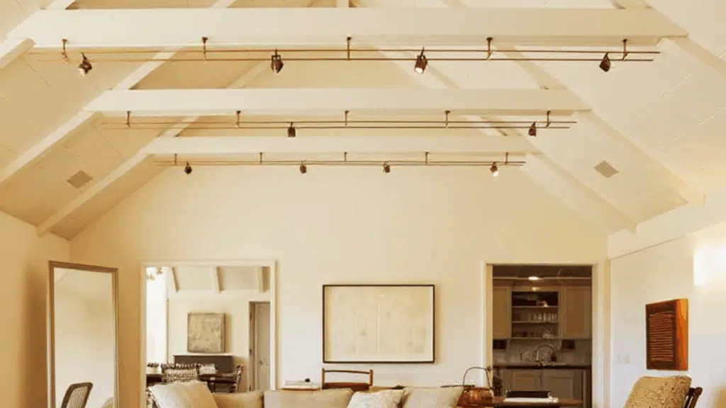 vaulted ceiling exposed rafters with insulation panels