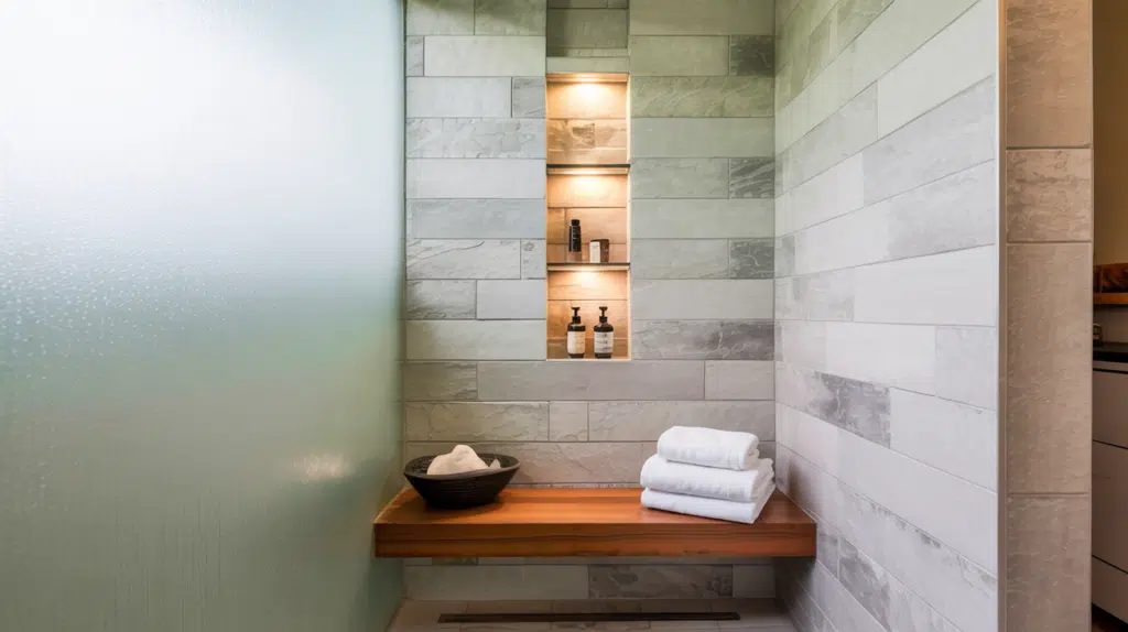 vertical niche walk in shower small bathroom ideas