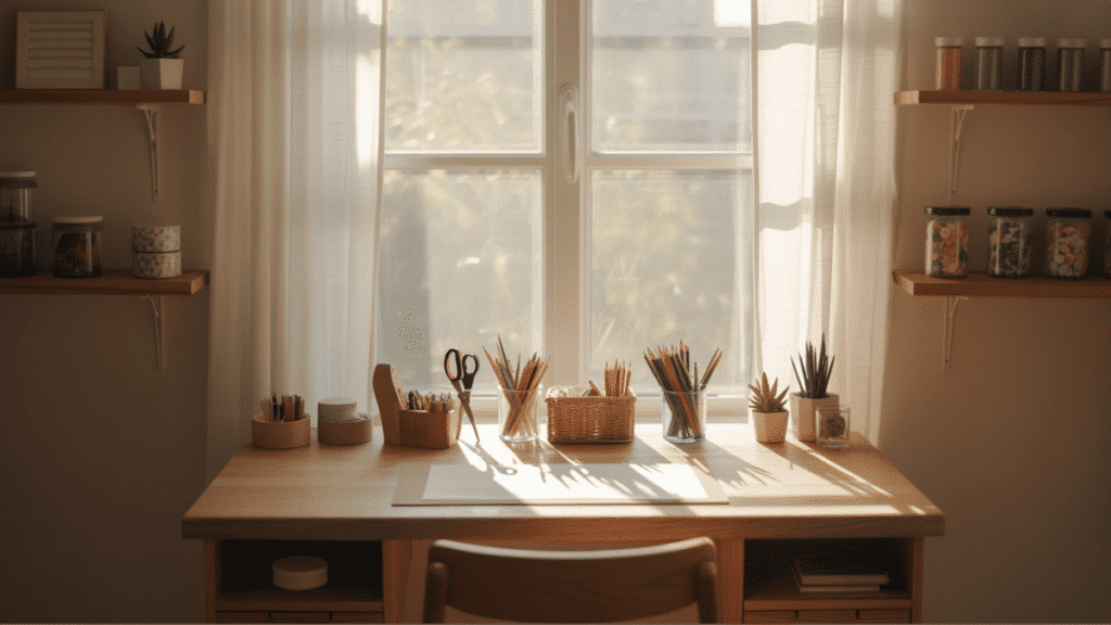 window facing craft desk layout