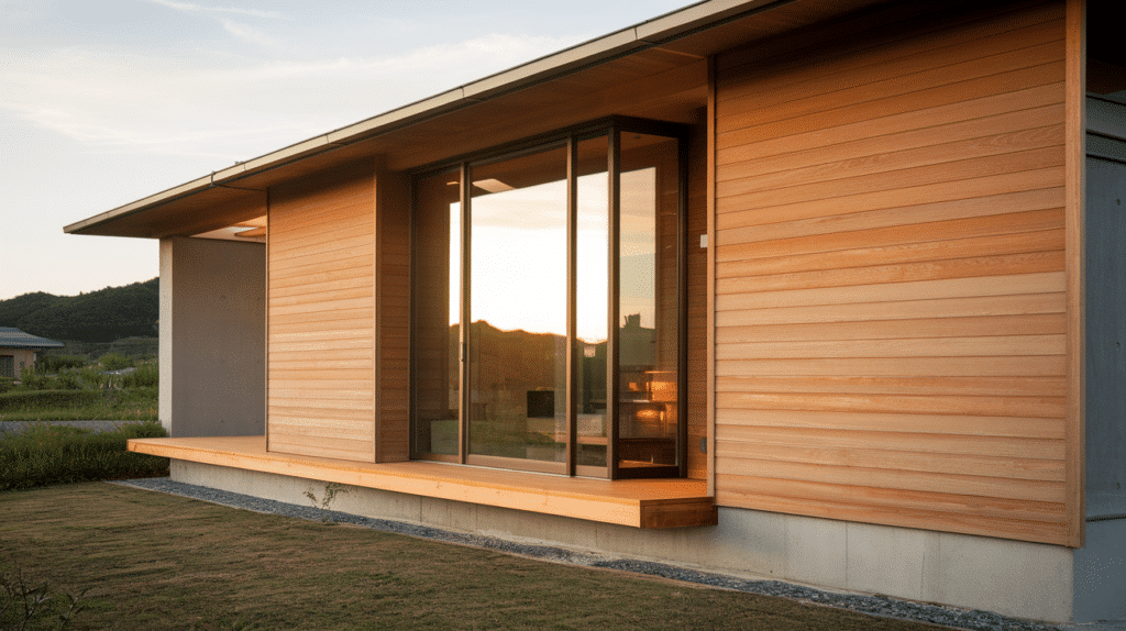 wood and concrete facade mix japanese style house