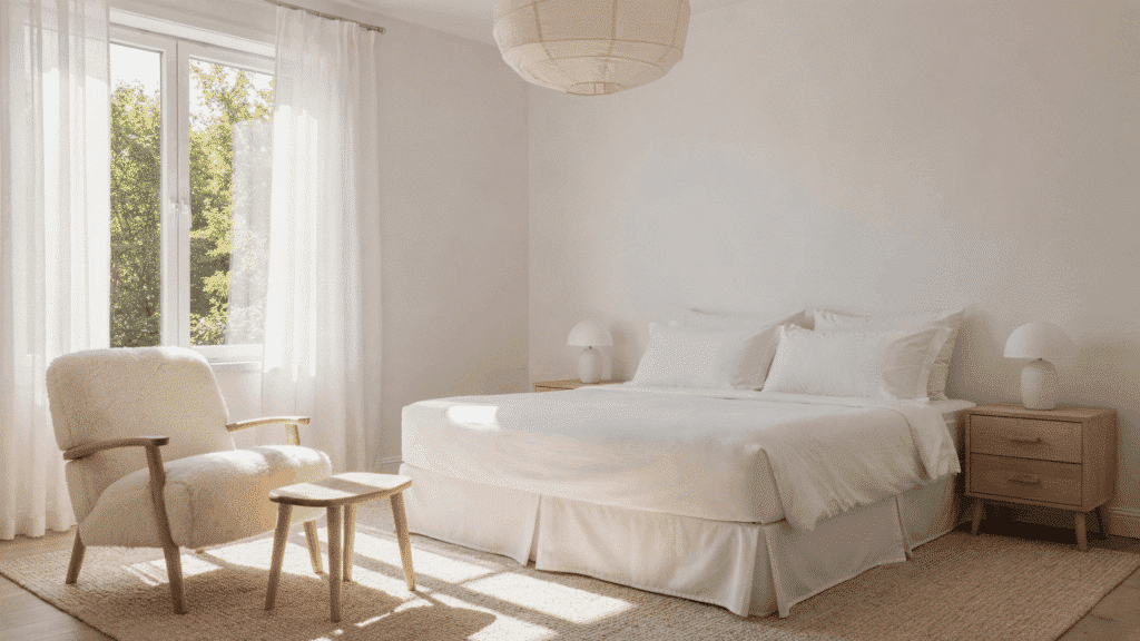 all white minimal bedroom
