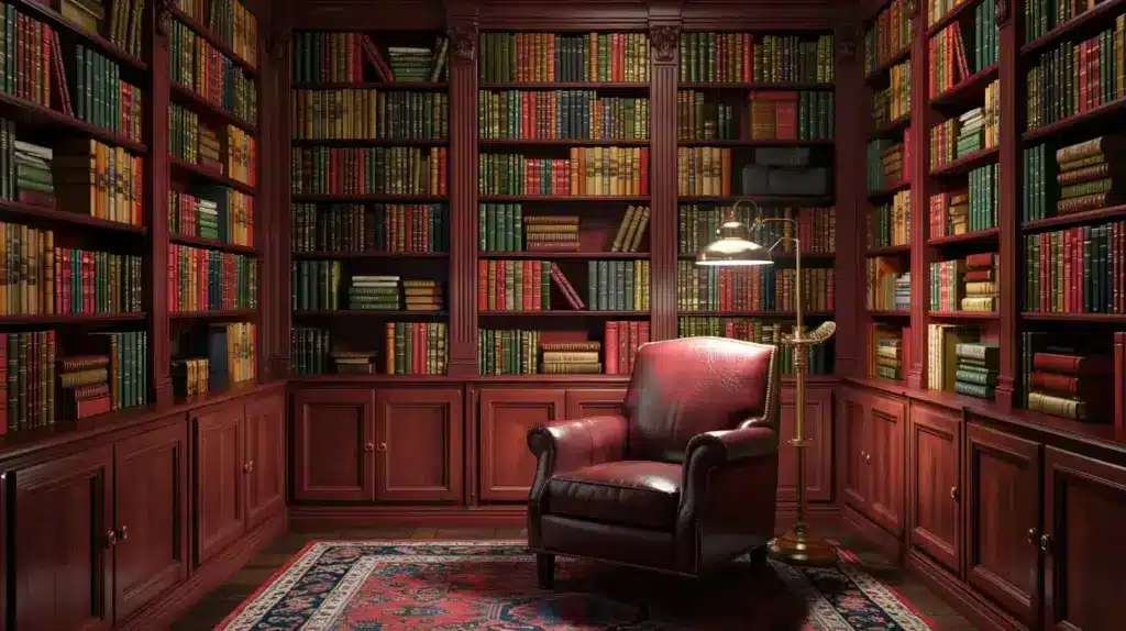 burgundy home library