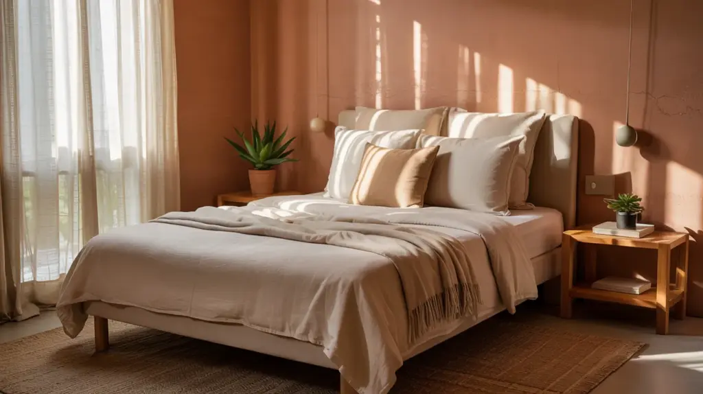 clay toned guest room