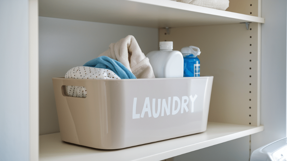 closed storage bin laundry room organization