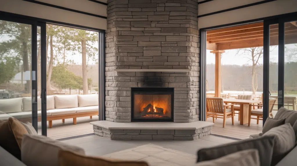 corners stone fireplace