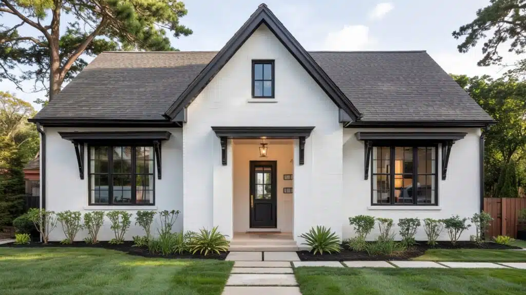 dark trim on light exterior walls