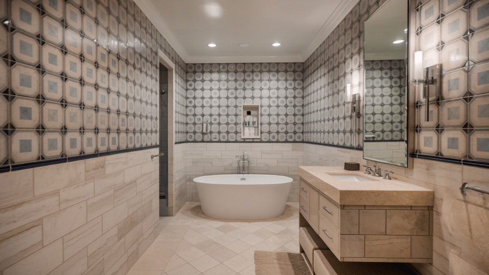 floor to ceiling tile walls