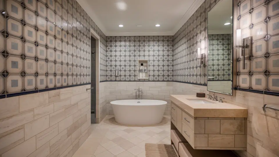floor to ceiling tile walls