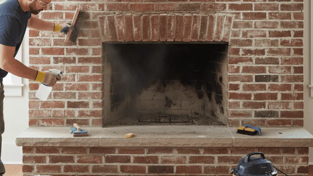 german schmear a fireplace prepare the brick surface