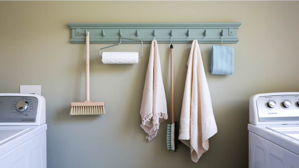 laundry room peg rail wall storage