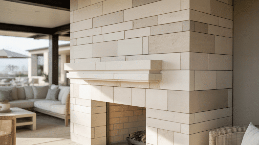 limestone fireplace