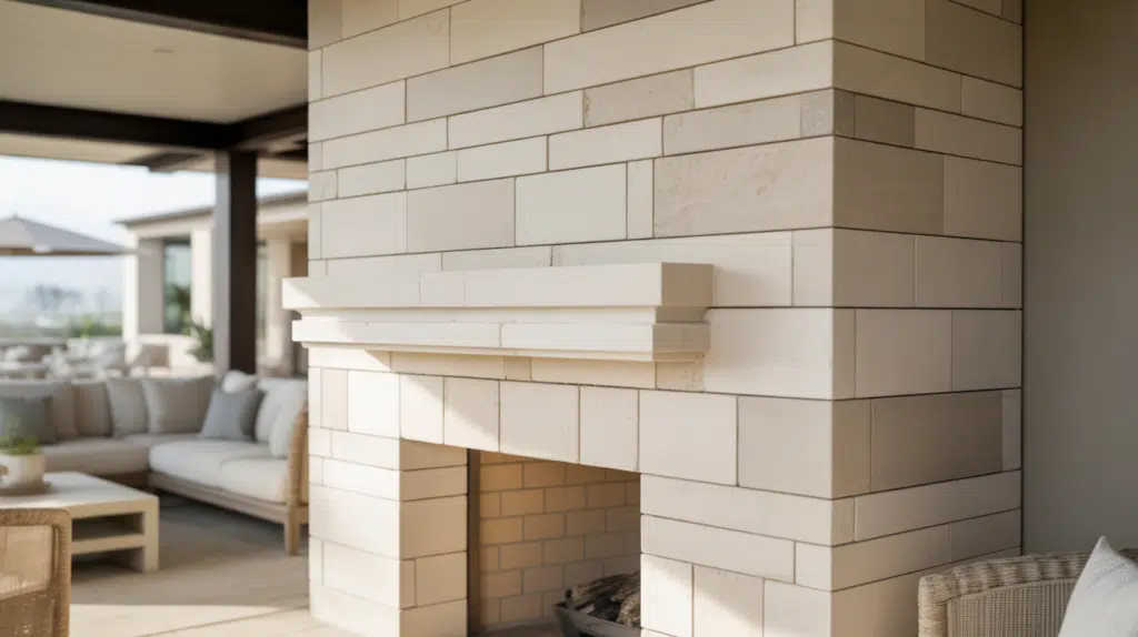 limestone fireplace