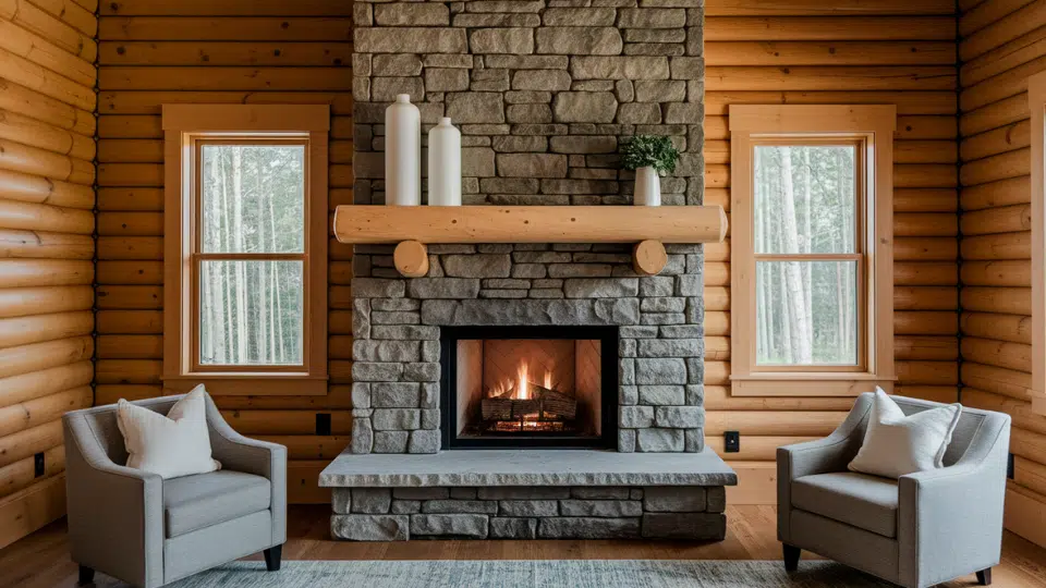 log cabin livinig room interior