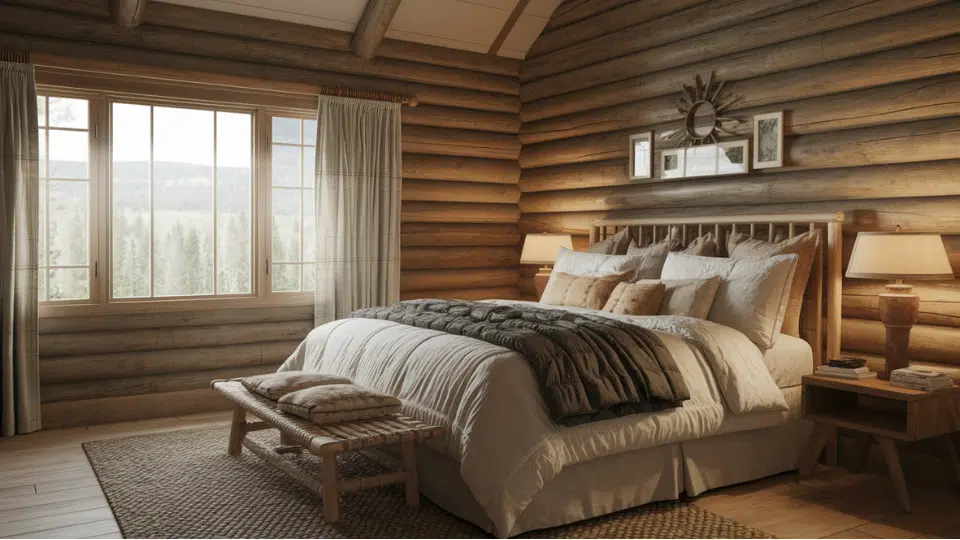 modeern log cabin bedroom