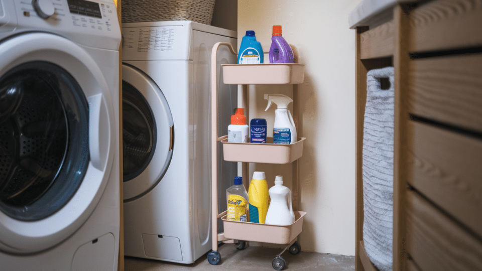 narrow rolling cart between washer and wall