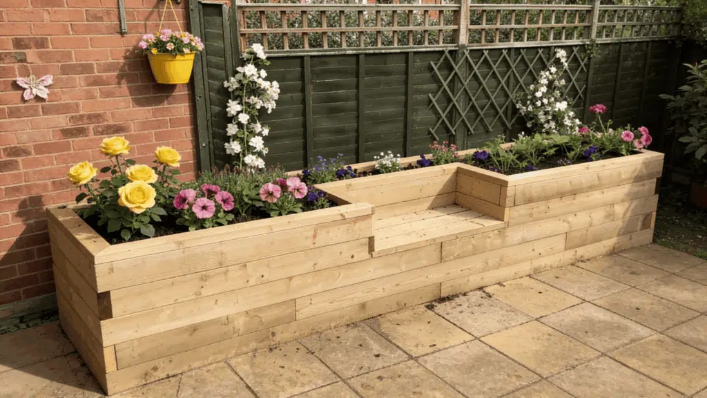 raised flower beds With seating edges