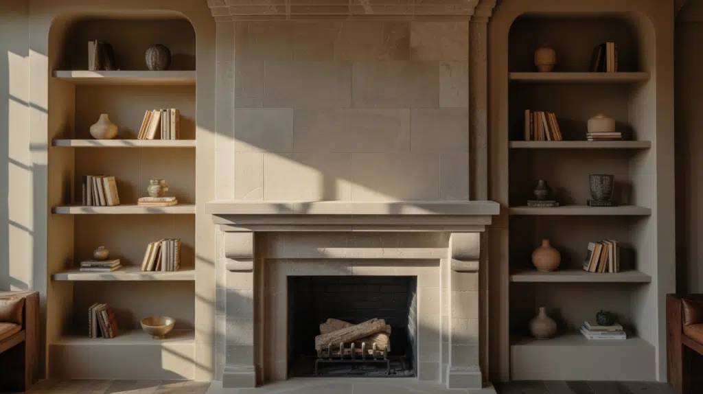 symmetrical built ins fireplace