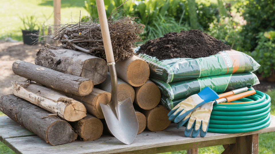 tools and materials needed to diy raised garden bed layers
