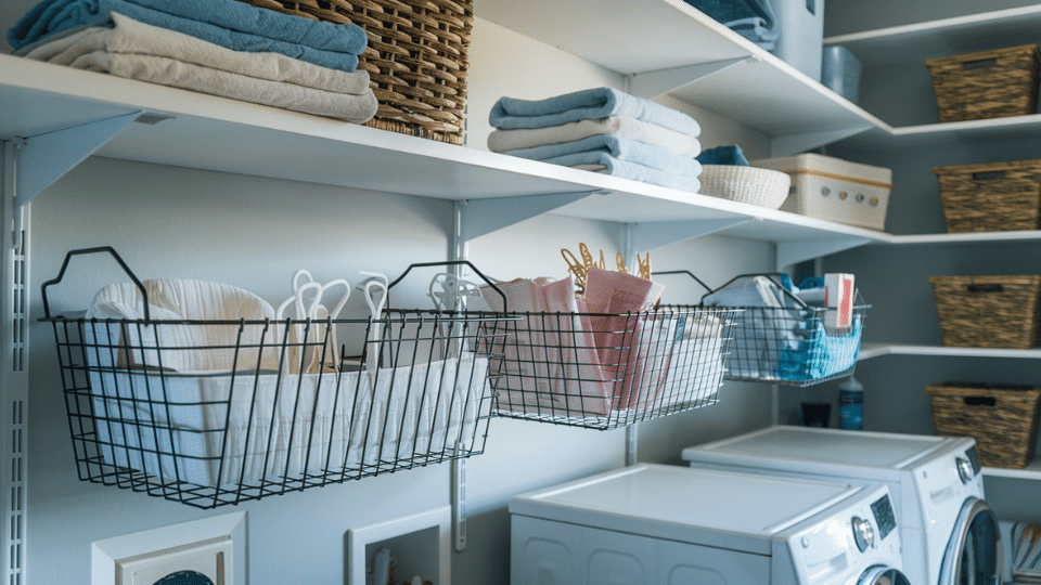 under shelf baskets laundry room storage