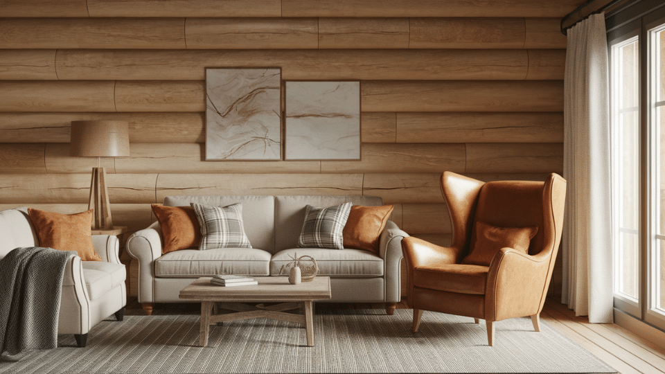use of leather in small amounts in log cabin