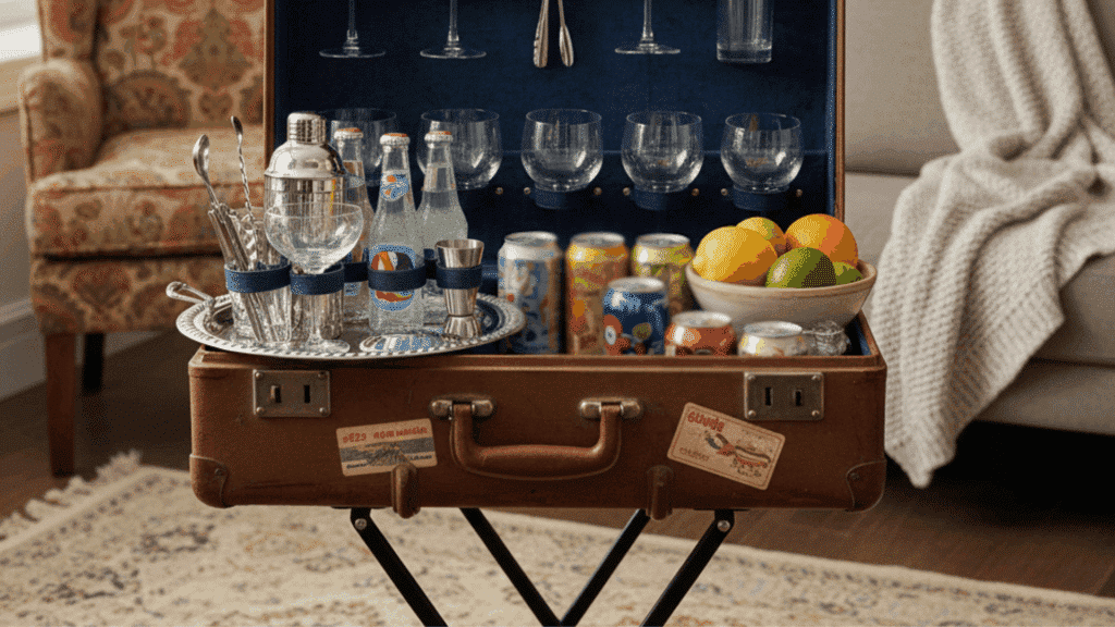 vintage suitcase bar cart