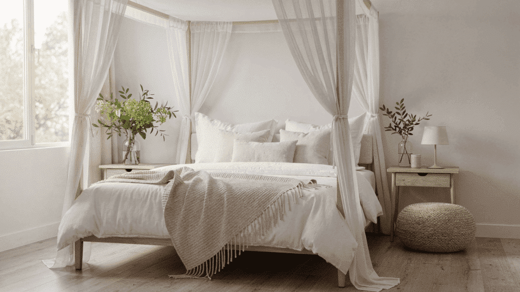 white bedroom With canopy bed