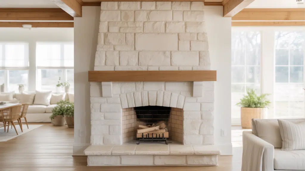 whitewashed fireplace
