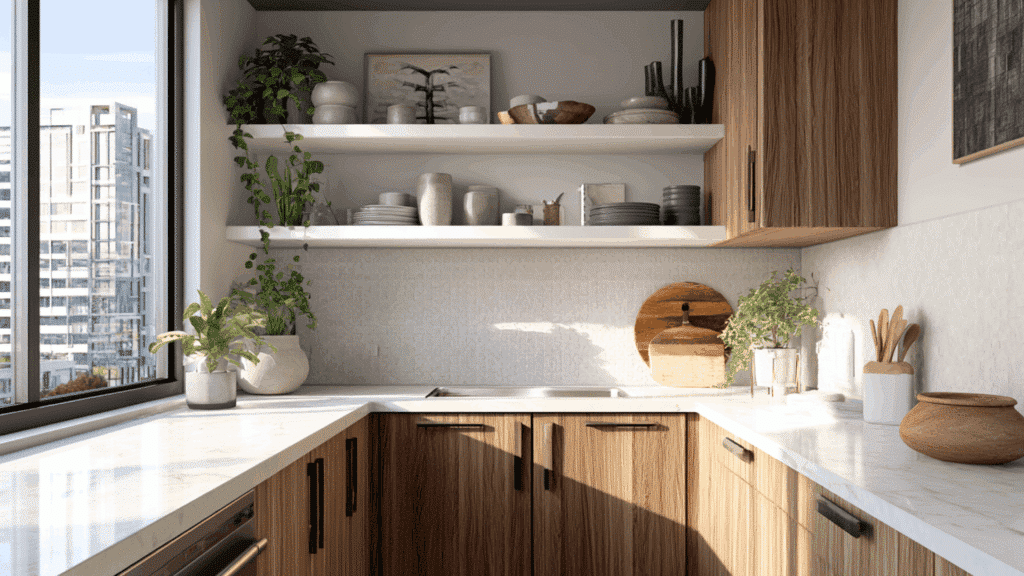 wide kitchen shelves