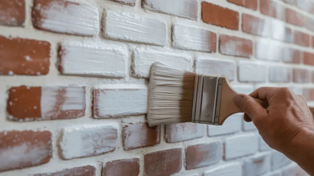 applying the first coat of lime wash to the wall