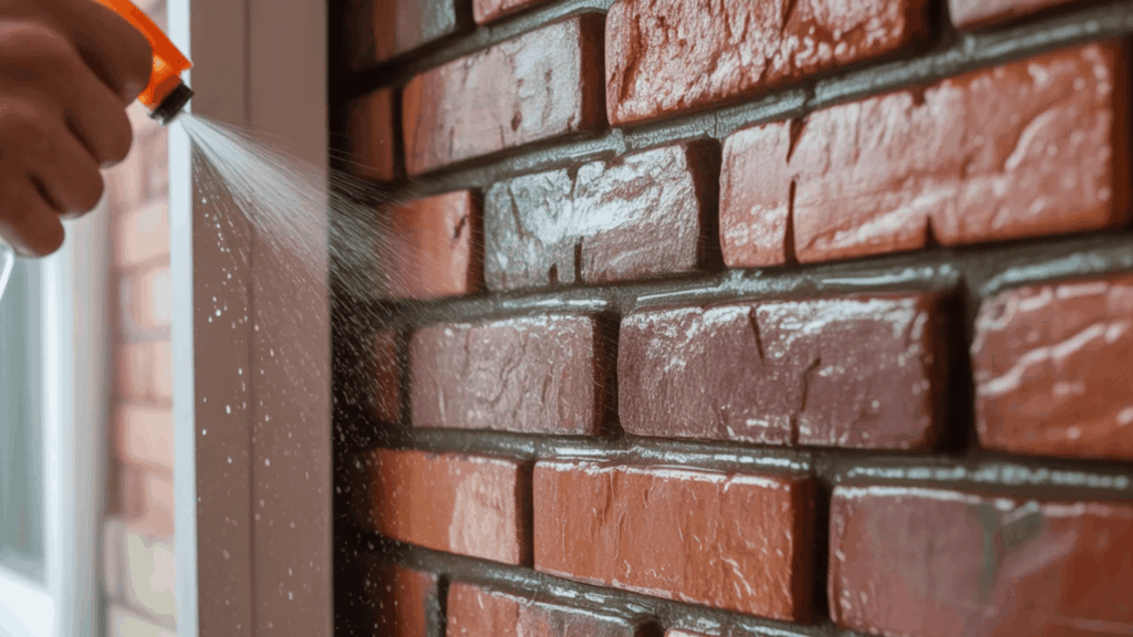 damping wall with a water spray before lime washing