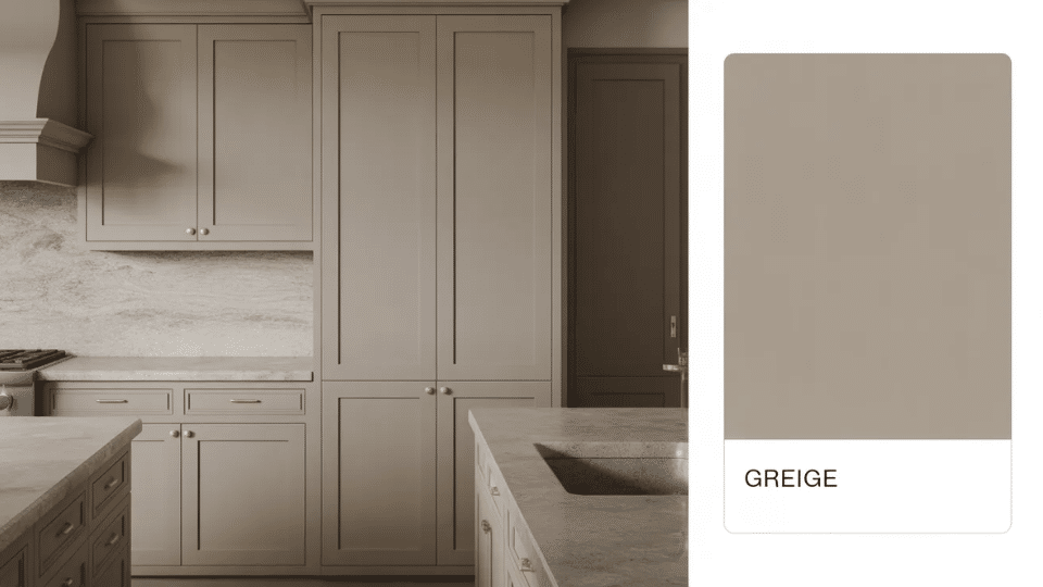 greige colored kitchen cabinets