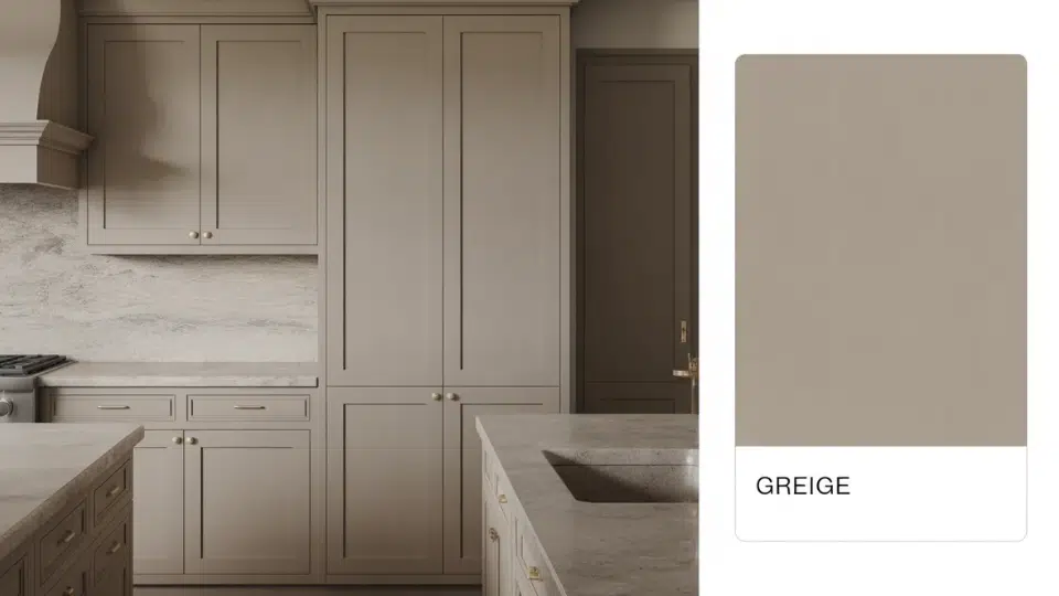 greige colored kitchen cabinets