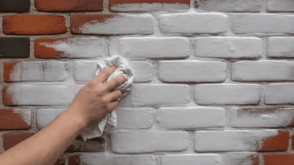 removing excess lime wash from the wall using a rag