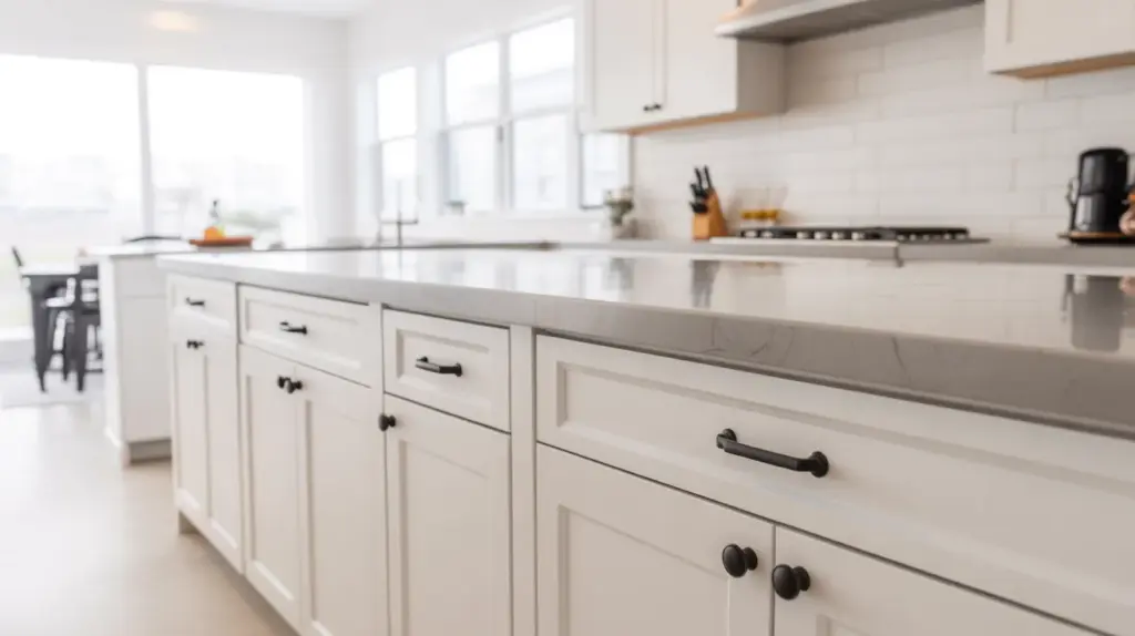 white cabinets with black hardware