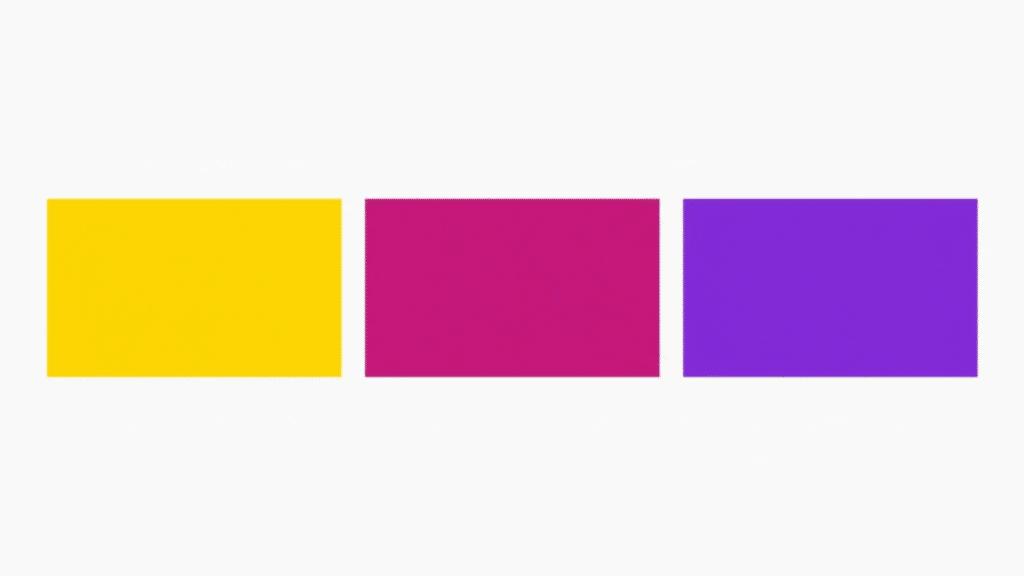 Split complementary color scheme with yellow, red-violet, and blue-violet swatches
