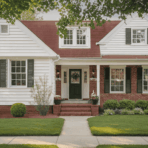 a well maintained suburban home exterior with clean white vinyl siding panels installed across the outer walls in natural daylight