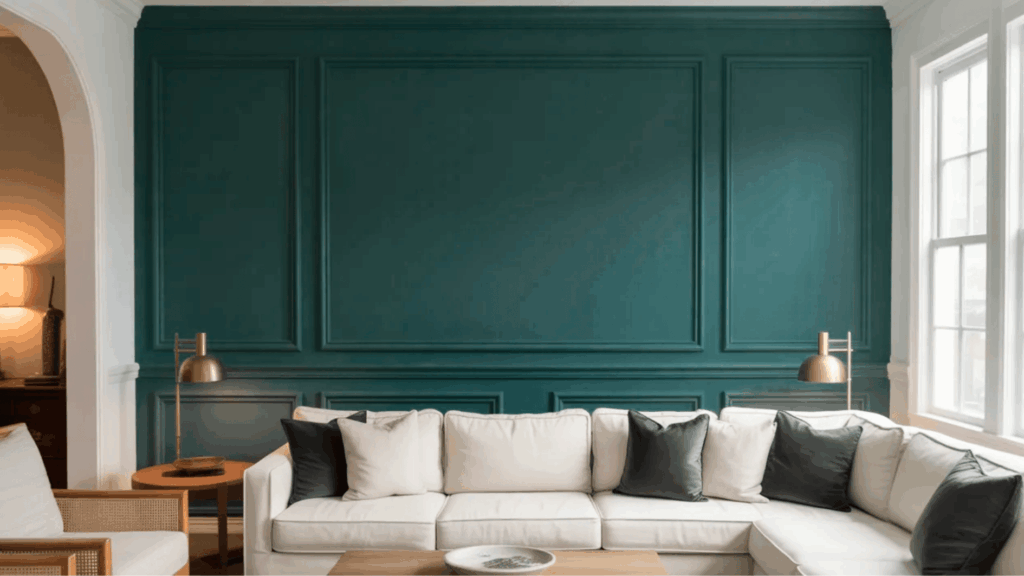 accent wall painted wit cascades color complimenting the furniture